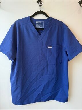 Figs Blue V-Neck Medical Scrub Top Medium